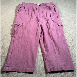 King Size Cargo Pants Mens 2XL Big Purple Wide Leg High Rise Pull‎ On Cropped
